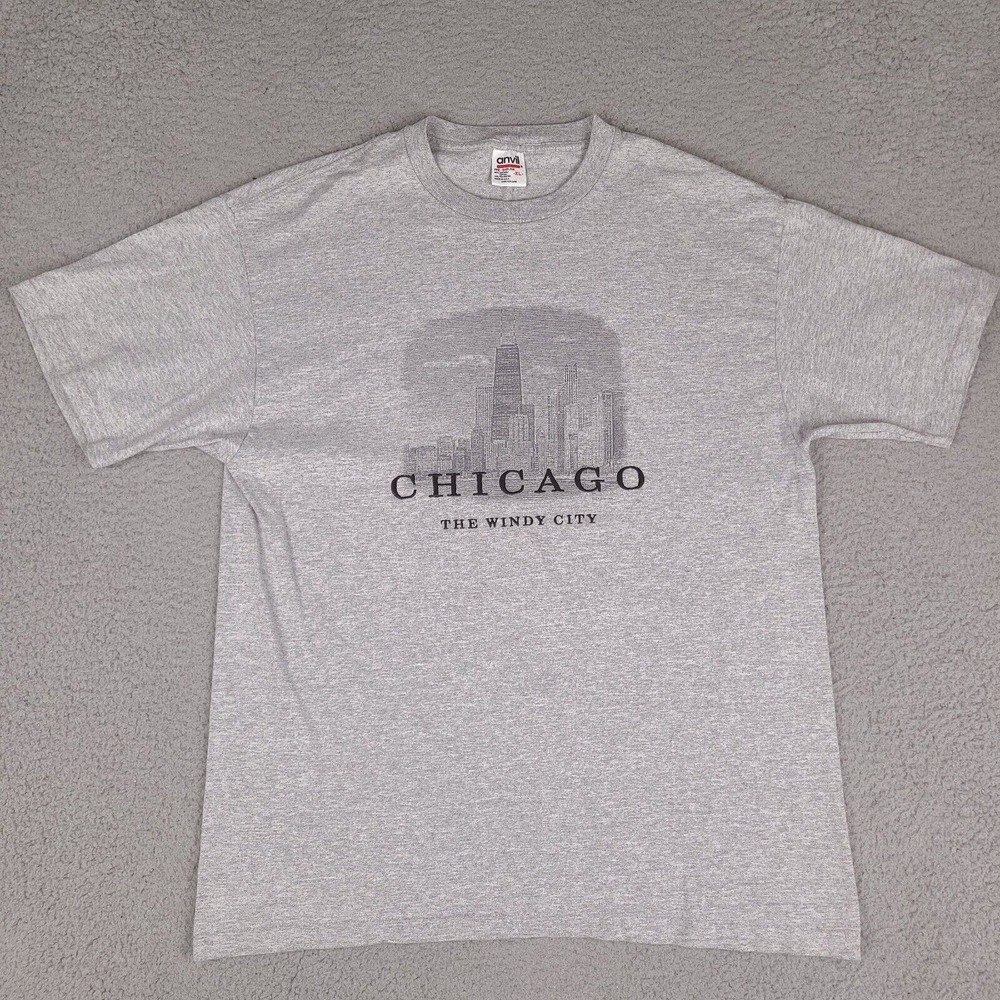 Vintage‎ Chicago The Windy City Anvil T-Shirt Mens XL Gray Single Stitched USA